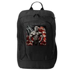 Buff Muscle Donald Trump American Flag Illustration Proud Funny Gift City Backpack