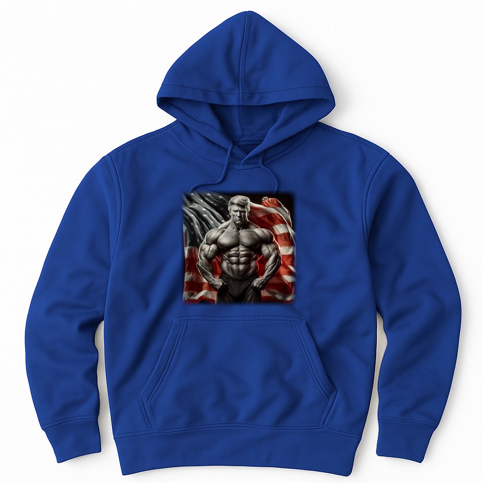 Buff Muscle Donald Trump American Flag Illustration Proud Funny Gift Hoodie