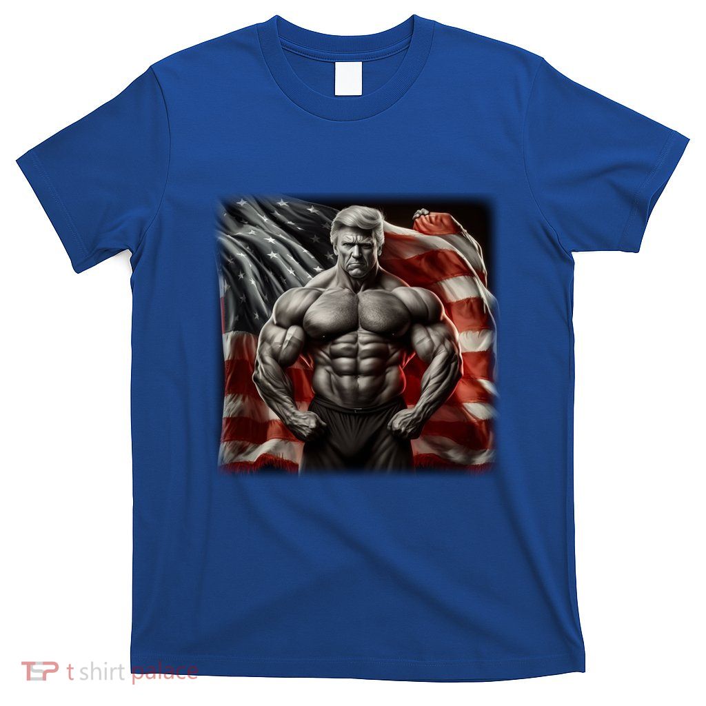 Buff Muscle Donald Trump American Flag Illustration Proud Funny Gift T-Shirt