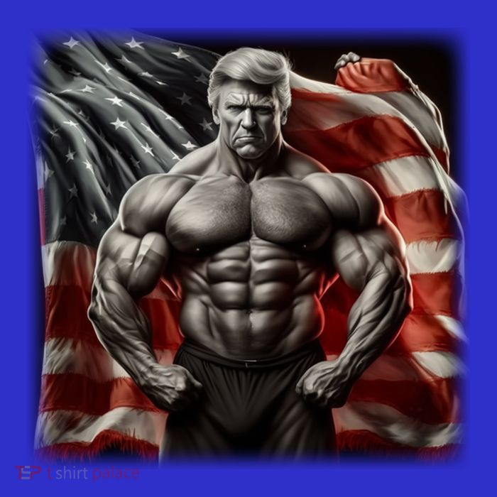 Buff Muscle Donald Trump American Flag Illustration Proud Funny Gift Tall T-Shirt