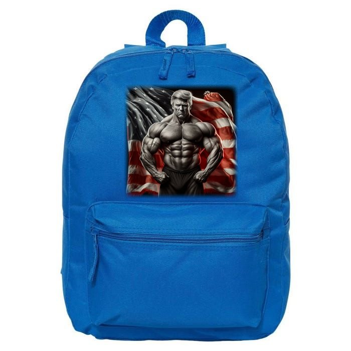 Buff Muscle Donald Trump American Flag Illustration Proud Funny Gift 16 in Basic Backpack