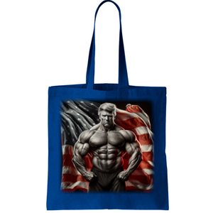 Buff Muscle Donald Trump American Flag Illustration Proud Funny Gift Tote Bag