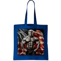 Buff Muscle Donald Trump American Flag Illustration Proud Funny Gift Tote Bag