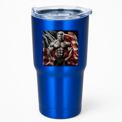Buff Muscle Donald Trump American Flag Illustration Proud Funny Gift Tumbler
