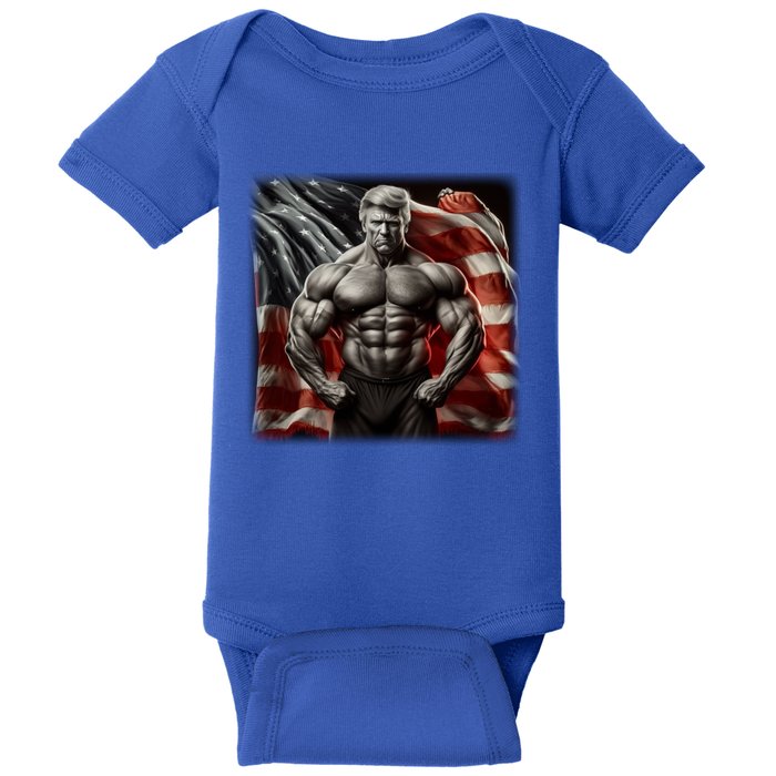 Buff Muscle Donald Trump American Flag Illustration Proud Funny Gift Baby Bodysuit