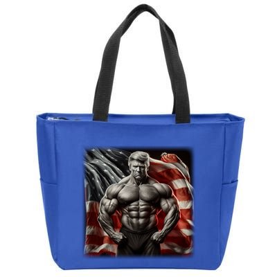 Buff Muscle Donald Trump American Flag Illustration Proud Funny Gift Zip Tote Bag
