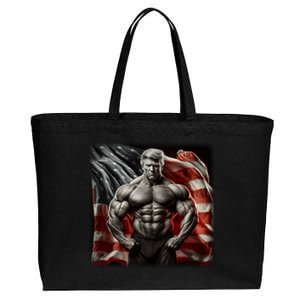 Buff Muscle Donald Trump American Flag Illustration Proud Funny Gift Cotton Canvas Jumbo Tote