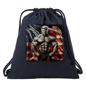 Buff Muscle Donald Trump American Flag Illustration Proud Funny Gift Drawstring Bag