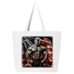 Buff Muscle Donald Trump American Flag Illustration Proud Funny Gift 25L Jumbo Tote