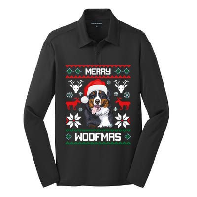 Bernese Mountain Dog Gift For Merry Christmas Woofmas Berner Silk Touch Performance Long Sleeve Polo