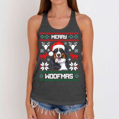 Bernese Mountain Dog Gift For Merry Christmas Woofmas Berner Women's Knotted Racerback Tank