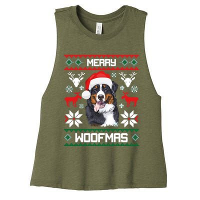 Bernese Mountain Dog Gift For Merry Christmas Woofmas Berner Women's Racerback Cropped Tank