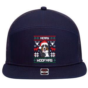 Bernese Mountain Dog Gift For Merry Christmas Woofmas Berner 7 Panel Mesh Trucker Snapback Hat