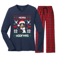 Bernese Mountain Dog Gift For Merry Christmas Woofmas Berner Women's Long Sleeve Flannel Pajama Set 