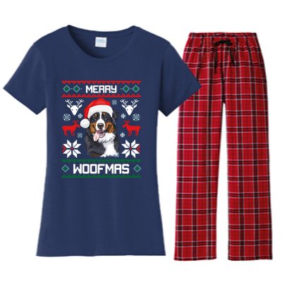 Bernese Mountain Dog Gift For Merry Christmas Woofmas Berner Women's Flannel Pajama Set