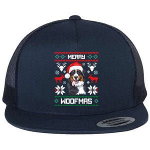 Bernese Mountain Dog Gift For Merry Christmas Woofmas Berner Flat Bill Trucker Hat