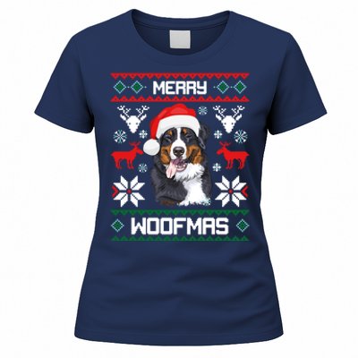 Bernese Mountain Dog Gift For Merry Christmas Woofmas Berner Women's T-Shirt