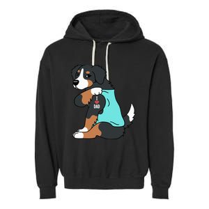 Bernese Mountain Dog I Love Dad Funny Dog Garment-Dyed Fleece Hoodie