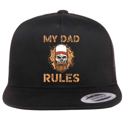 Baseball My Dad Rules Daddy Halloween Fathers Day Skeleton Gift Flatbill Hat