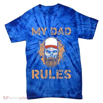 Baseball My Dad Rules Daddy Halloween Fathers Day Skeleton Gift Tie-Dye T-Shirt