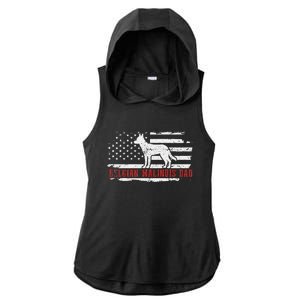 Belgian Malinois Dad Distressed American Flag Patriotic Dog Ladies PosiCharge Tri-Blend Wicking Draft Hoodie Tank