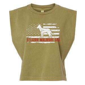 Belgian Malinois Dad Distressed American Flag Patriotic Dog Garment-Dyed Women's Muscle Tee