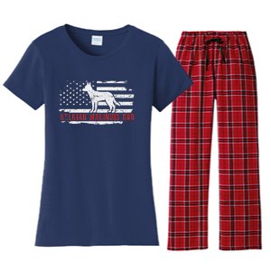 Belgian Malinois Dad Distressed American Flag Patriotic Dog Women's Flannel Pajama Set