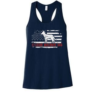 Belgian Malinois Dad Distressed American Flag Patriotic Dog Women's Racerback Tank