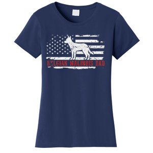 Belgian Malinois Dad Distressed American Flag Patriotic Dog Women's T-Shirt