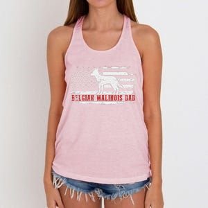 Belgian Malinois Dad Distressed American Flag Patriotic Dog Women's Knotted Racerback Tank