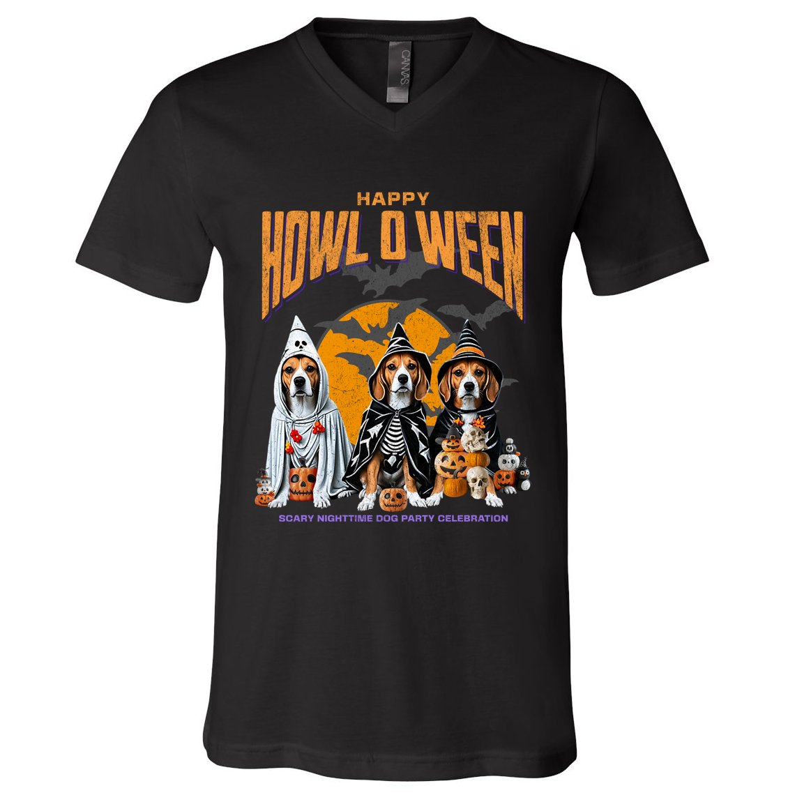 Beagle Mom Dad Halloween Lovers V-Neck T-Shirt