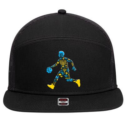 Basketball Menorah Dreidel Jewish Hanukkah 7 Panel Mesh Trucker Snapback Hat