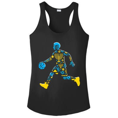 Basketball Menorah Dreidel Jewish Hanukkah Ladies PosiCharge Competitor Racerback Tank