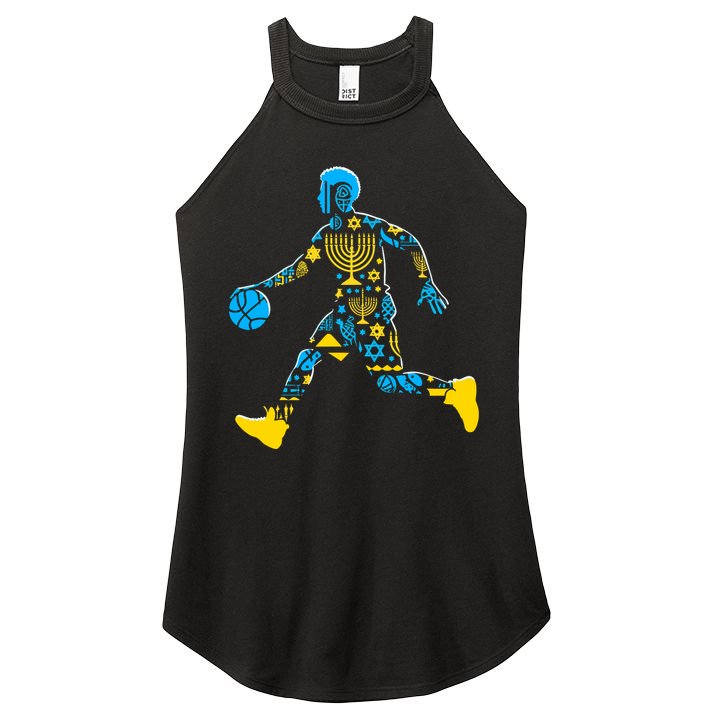 Basketball Menorah Dreidel Jewish Hanukkah Women's Perfect Tri Rocker Tank