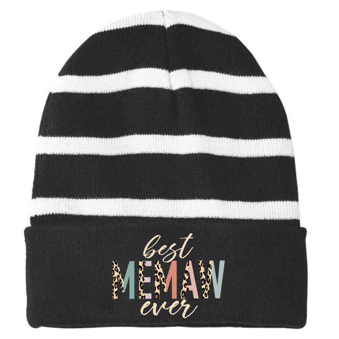 Best Memaw Ever Gifts Leopard funny Mothers Day Striped Beanie with Solid Band