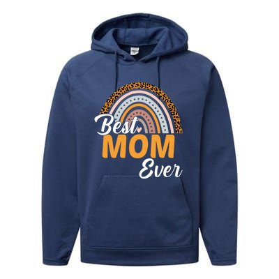 Best Mom Ever Leopard Rainbow Cute Mothers Day Mom Rainbow Gift Performance Fleece Hoodie