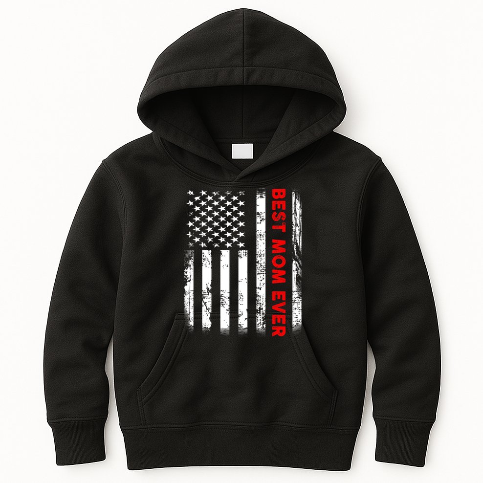 Best Mom Ever US American Flag Graphic Tee Mothers Day Kids Hoodie