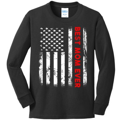 Best Mom Ever US American Flag Graphic Tee Mothers Day Kids Long Sleeve Shirt