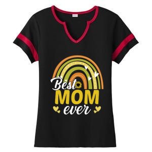 Best Mom Ever Sunflower Rainbow MotherS Day Mom Rainbow Gift Ladies Halftime Notch Neck Tee