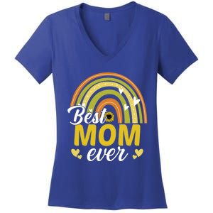 Best Mom Ever Sunflower Rainbow MotherS Day Mom Rainbow Gift Women's V-Neck T-Shirt