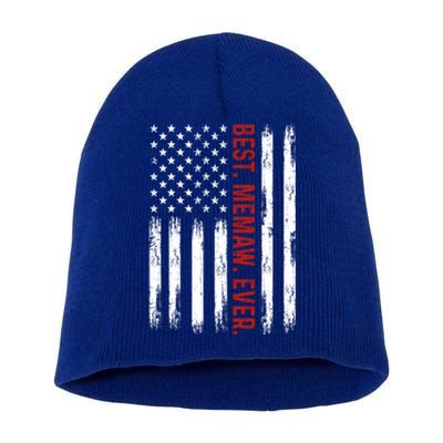 Best Memaw Ever Vintage American Flag 4th Of July Memaw Great Gift Short Acrylic Beanie