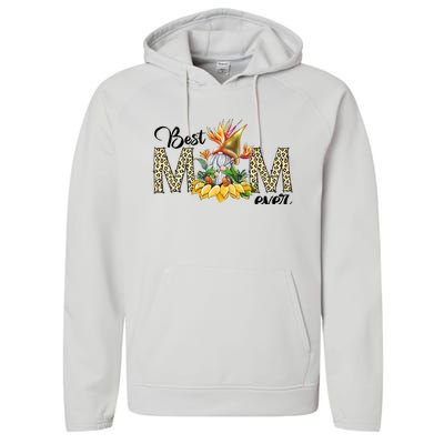 Best Mom Ever Sunflower Bird Of Paradise Flower Gnome Mom Performance Fleece Hoodie