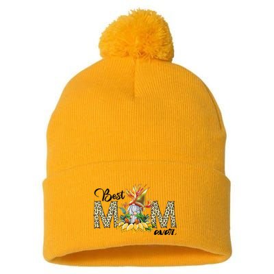 Best Mom Ever Sunflower Bird Of Paradise Flower Gnome Mom Pom Pom 12in Knit Beanie