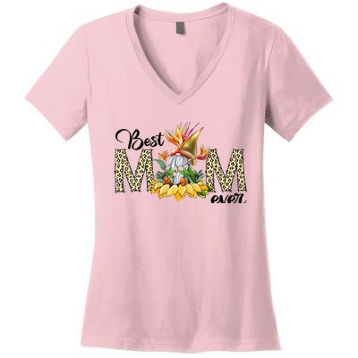 Best Mom Ever Sunflower Bird Of Paradise Flower Gnome Mom Women's V-Neck T-Shirt