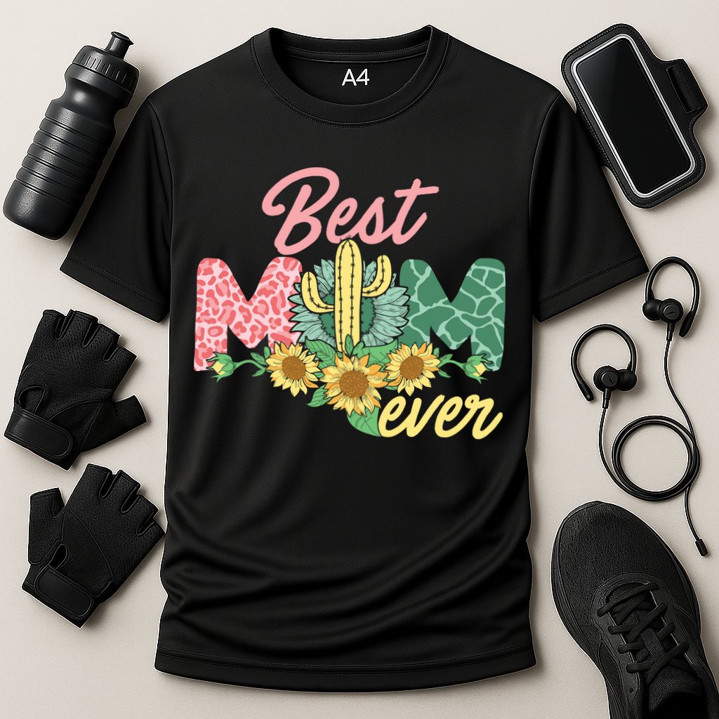 Best Mom Ever Sunflower Cactus Cute Mother's Day Cooling Performance Crew T-Shirt