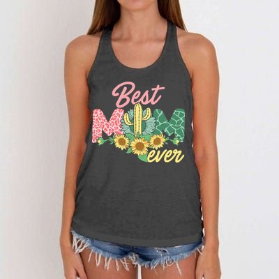 Best Mom Ever Sunflower Cactus Cute Mother's Day Women's Knotted Racerback Tank