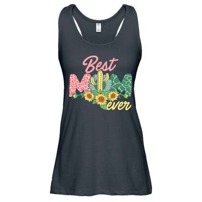 Best Mom Ever Sunflower Cactus Cute Mother's Day Ladies Essential Flowy Tank