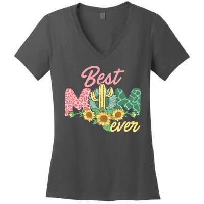 Best Mom Ever Sunflower Cactus Cute Mother's Day Women's V-Neck T-Shirt