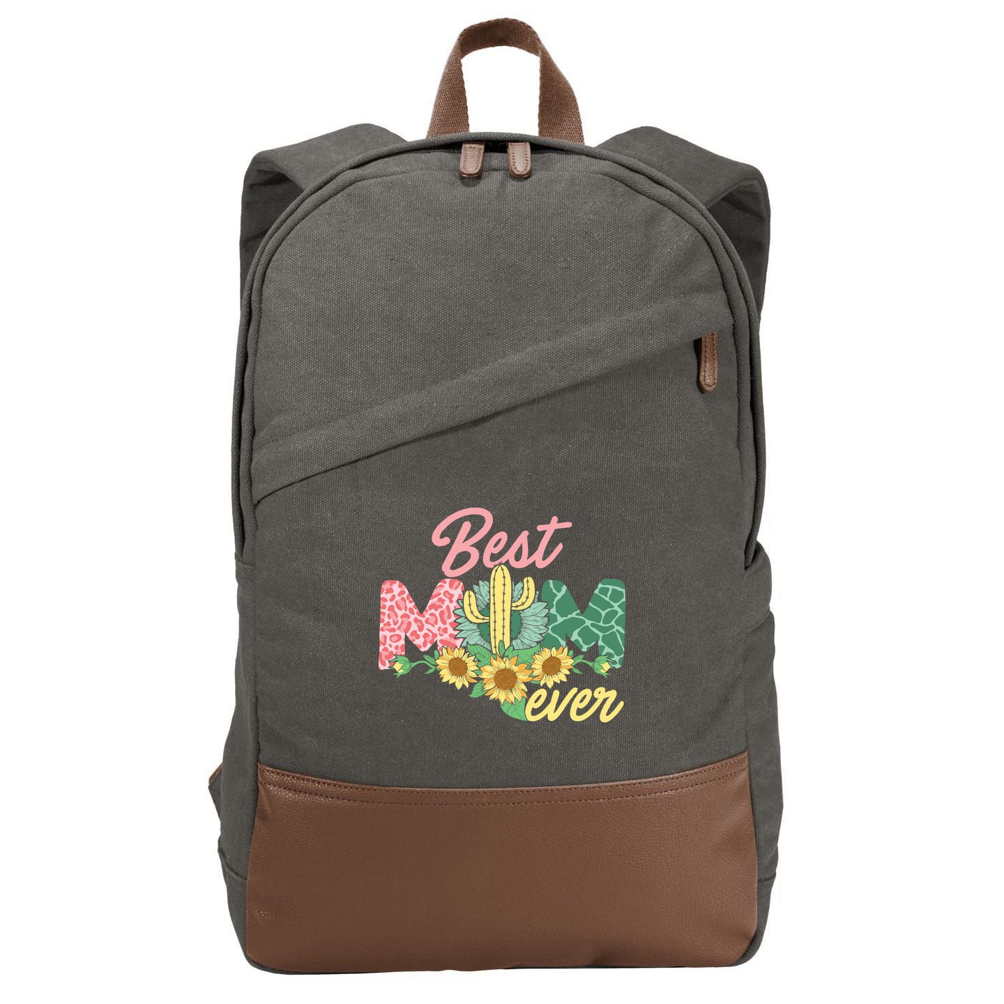 Best Mom Ever Sunflower Cactus Cute Mother's Day Cotton Canvas Backpack
