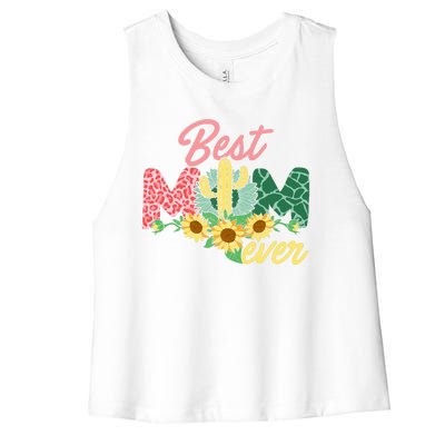 Best Mom Ever Sunflower Cactus Cute Mother's Day Women's Racerback Cropped Tank